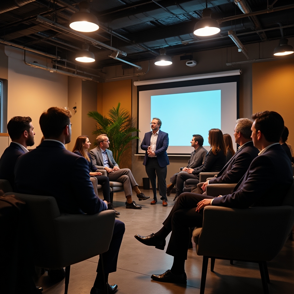 Members participating in a coworking space workshop event in a bright modern shared office environment